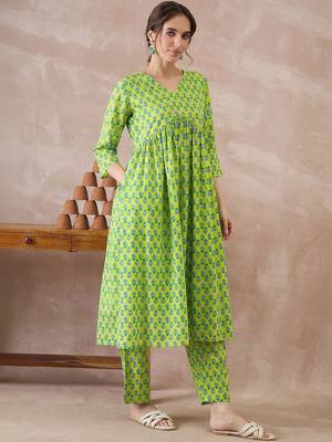 Women Ethnic Motifs Printed Empire Pure Cotton Kurta with Trousers 1