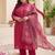 Plus Size Red Embroidered Straight Kurta Trousers With Dupatta Set