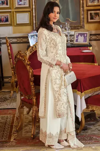 Adults-Women Woven Design Embroidered Kurta with Palazzos & Dupatta