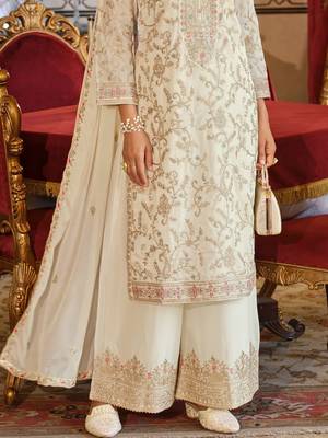 Adults-Women Woven Design Embroidered Kurta with Palazzos & Dupatta 7