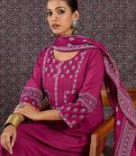 Floral Embroidered Round Neck Pure Cotton Straight Kurta With Trousers & Dupatta