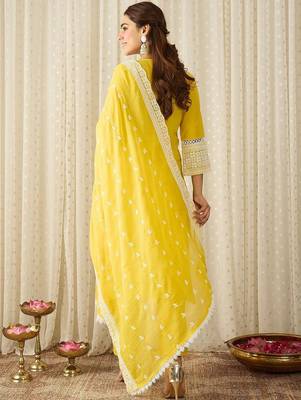 Women Embroidered Regular Chikankari Pure Cotton Kurta With Trousers & Dupatta 5