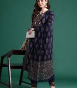 Ethnic Motifs Printed Panelled Mirror Work Pure Cotton Kurta Set