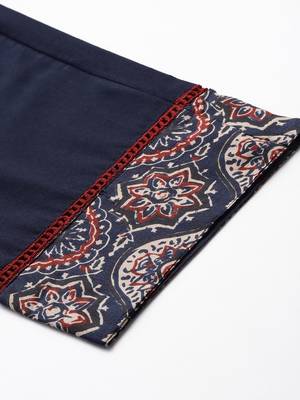 Ethnic Motifs Printed Panelled Mirror Work Pure Cotton Kurta Set 8