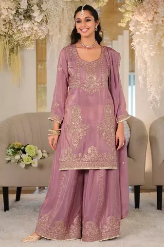 Women Ethnic Motifs Embroidered Regular Thread Work Kurta with Palazzos & With Dupatta
