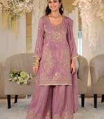 Women Ethnic Motifs Embroidered Regular Thread Work Kurta with Palazzos & With Dupatta