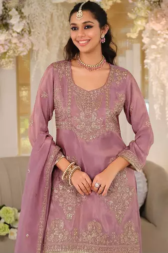 Women Ethnic Motifs Embroidered Regular Thread Work Kurta with Palazzos & With Dupatta