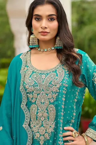 Women Ethnic Motifs Embroidered Regular Thread Work Kurta with Sharara & With Dupatta