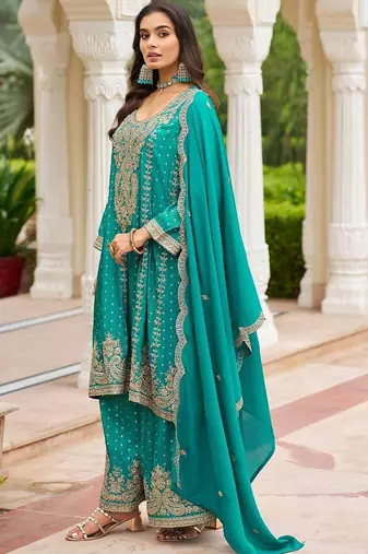 Women Ethnic Motifs Embroidered Regular Thread Work Kurta with Sharara & With Dupatta