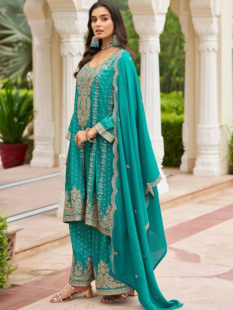 Women Ethnic Motifs Embroidered Regular Thread Work Kurta with Sharara & With Dupatta