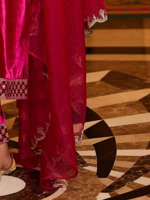 Women Ethnic Motifs Embroidered Regular Velvet Kurta with Trousers & With Dupatta 6