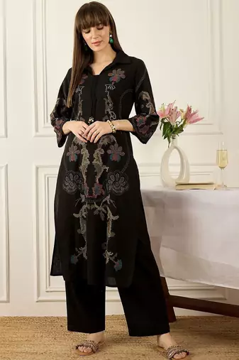 Women Ethnic Motifs Embroidered Regular Thread Work Pure Cotton Kurta with Palazzos