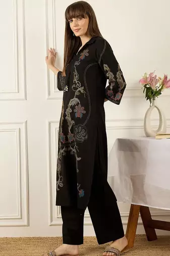 Women Ethnic Motifs Embroidered Regular Thread Work Pure Cotton Kurta with Palazzos