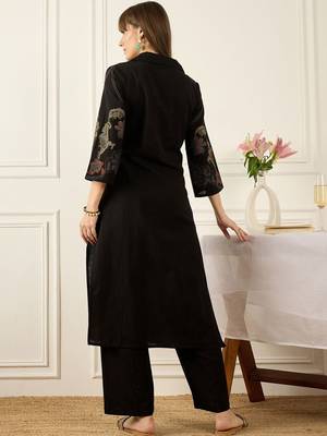 Women Ethnic Motifs Embroidered Regular Thread Work Pure Cotton Kurta with Palazzos 4