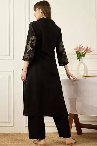Women Ethnic Motifs Embroidered Regular Thread Work Pure Cotton Kurta with Palazzos