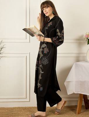 Women Ethnic Motifs Embroidered Regular Thread Work Pure Cotton Kurta with Palazzos 5
