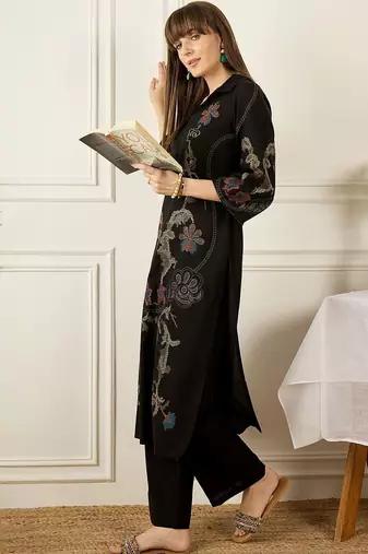 Women Ethnic Motifs Embroidered Regular Thread Work Pure Cotton Kurta with Palazzos