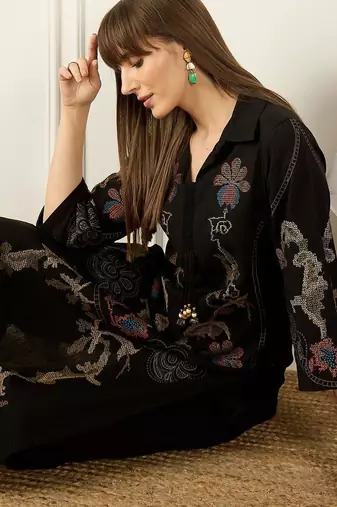 Women Ethnic Motifs Embroidered Regular Thread Work Pure Cotton Kurta with Palazzos
