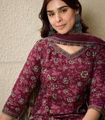 Women Floral Printed Regular  Cotton Kurta with Salwar & With Dupatta