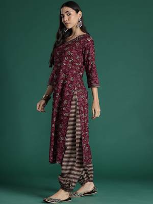 Women Floral Printed Regular  Cotton Kurta with Salwar & With Dupatta 5