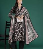 Women Floral Printed Angrakha Pure Cotton Kurta with Trousers & With Dupatta