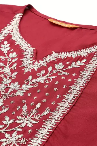 Floral Yoke Design Sequinned Kurta With Trousers & Dupatta