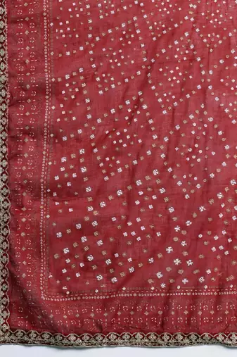 Floral Yoke Design Sequinned Kurta With Trousers & Dupatta