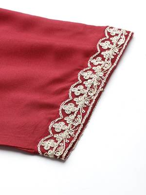 Floral Yoke Design Sequinned Kurta With Trousers & Dupatta 9