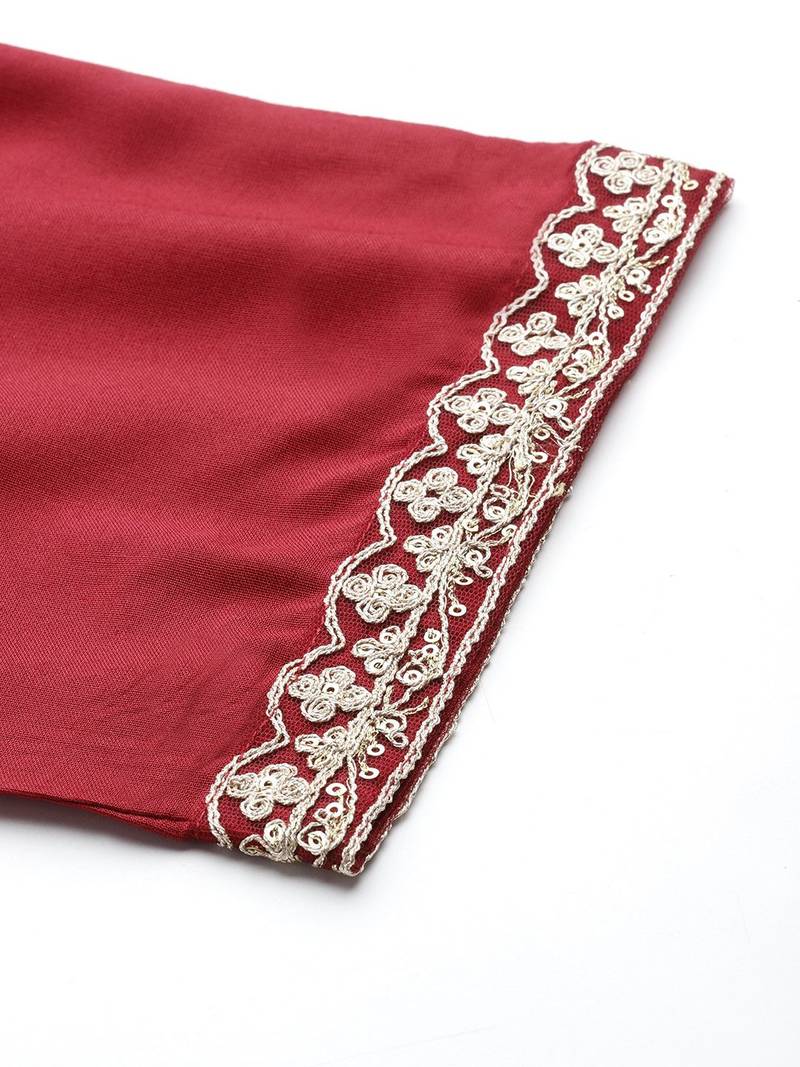 Floral Yoke Design Sequinned Kurta With Trousers & Dupatta