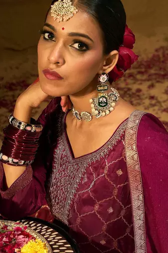 Ethic Motifs Woven Design Straight Kurta with Trousers & Dupatta