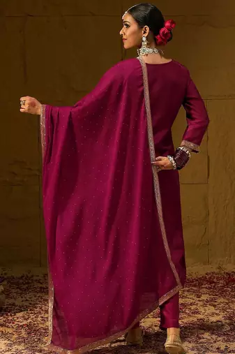 Ethic Motifs Woven Design Straight Kurta with Trousers & Dupatta