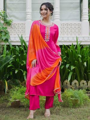 Women Ethnic Motifs Embroidered Regular Kurta with Trousers & With Dupatta 1