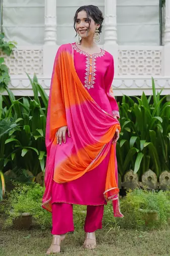 Women Ethnic Motifs Embroidered Regular Kurta with Trousers & With Dupatta