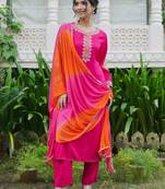 Women Ethnic Motifs Embroidered Regular Kurta with Trousers & With Dupatta