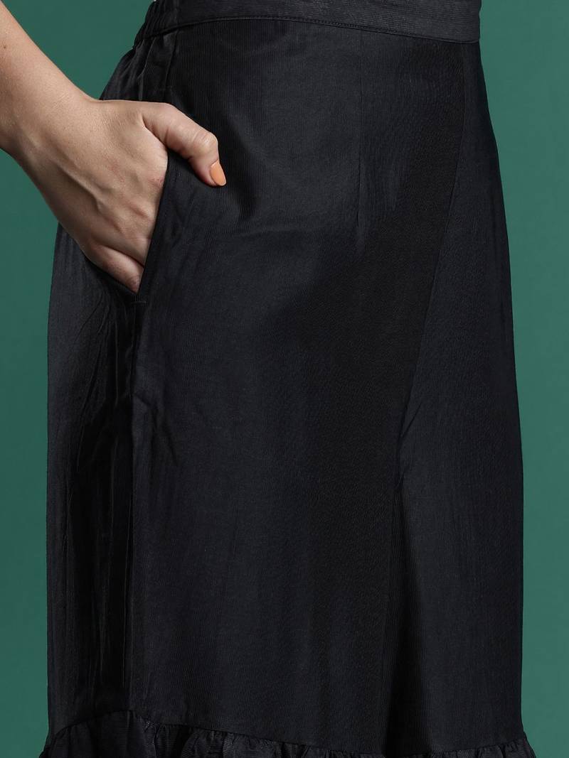 Ethnic Motifs Zari Embroidered Liva Kurta With Sharara & Dupatta
