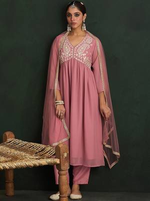 Women Paisley Embroidered Regular Thread Work Kurta with Trousers & With Dupatta 1