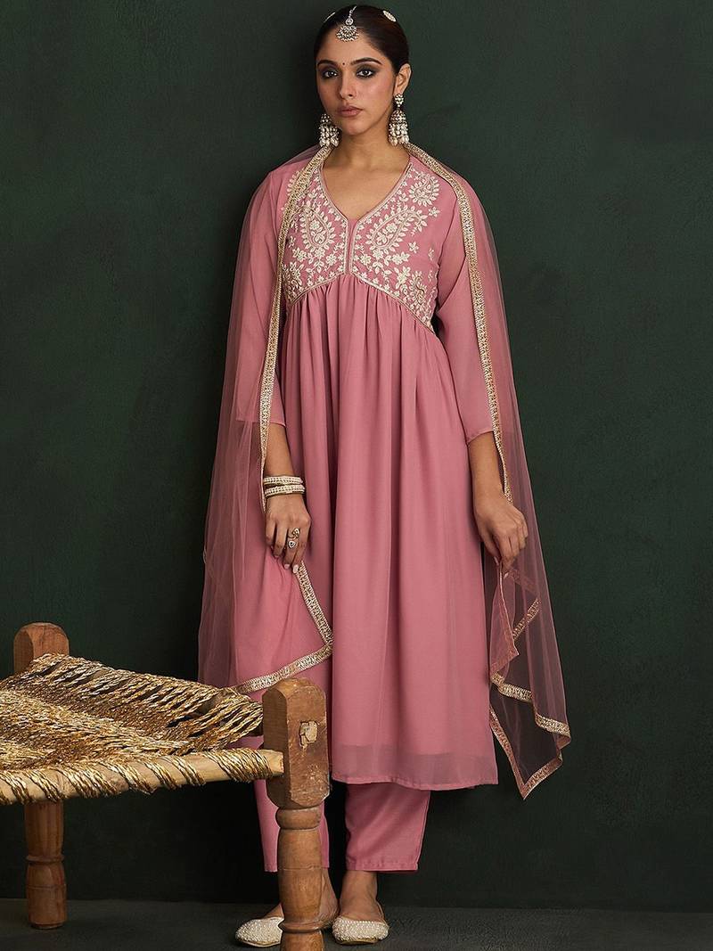 Women Paisley Embroidered Regular Thread Work Kurta with Trousers & With Dupatta