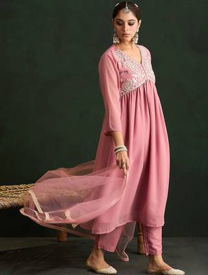Women Paisley Embroidered Regular Thread Work Kurta with Trousers & With Dupatta 5