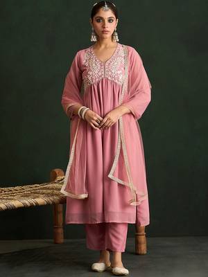 Women Paisley Embroidered Regular Thread Work Kurta with Trousers & With Dupatta 7