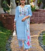 Floral Embroidered Pure Cotton Kurta With Trousers & Dupatta