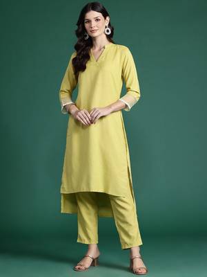 Solid High Low Kurta with Trousers 1