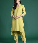Solid High Low Kurta with Trousers