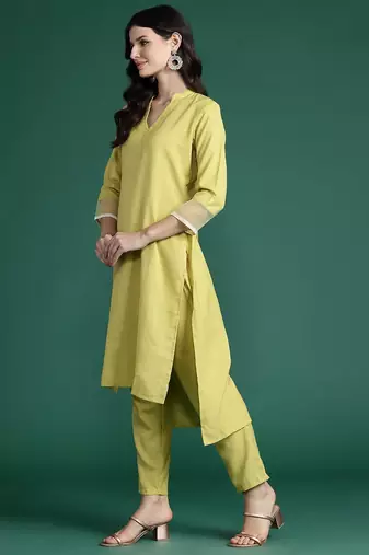 Solid High Low Kurta with Trousers