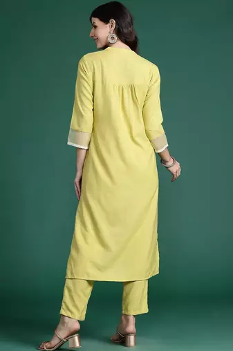 Solid High Low Kurta with Trousers