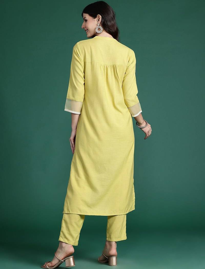 Solid High Low Kurta with Trousers