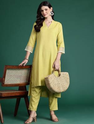 Solid High Low Kurta with Trousers 6