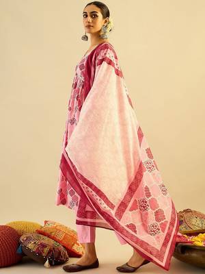 Printed Mirror Work Pure Cotton Kurta With Trousers & Dupatta 6