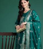 Ethnic Motifs Woven Design Zari Kurta With Trousers & Dupatta