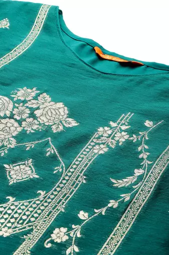 Ethnic Motifs Woven Design Zari Kurta With Trousers & Dupatta