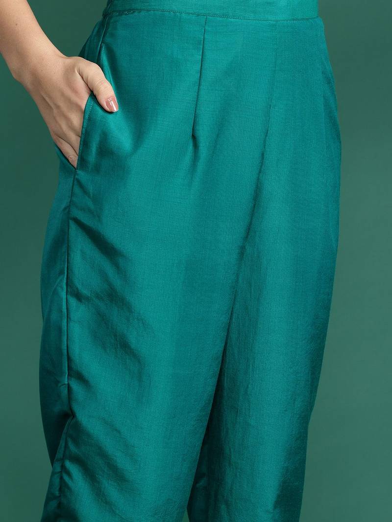 Ethnic Motifs Woven Design Zari Kurta With Trousers & Dupatta